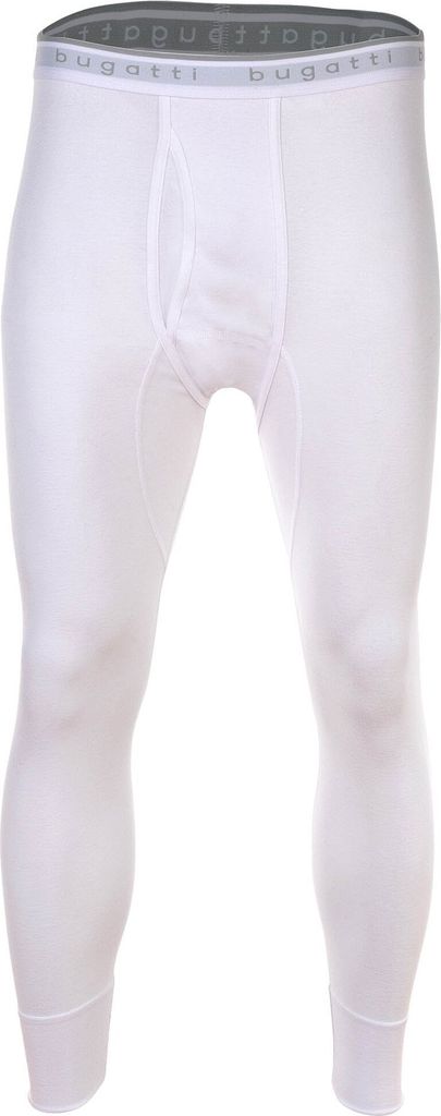 bugatti Herren Lange Unterhose - Feinripp, Eingriff, Baumwolle, einfarbig Weiß XXL