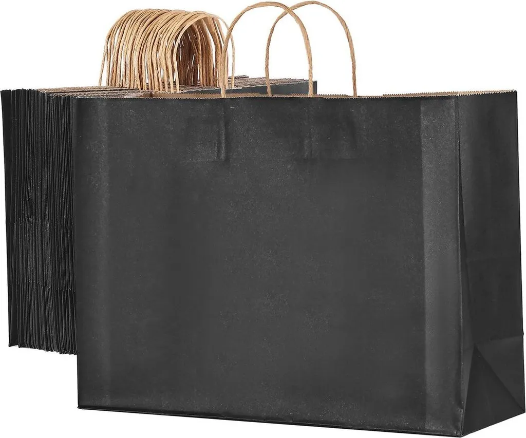 Sacs kraft noir indéchirables pour shopping et transport - Lot de 50