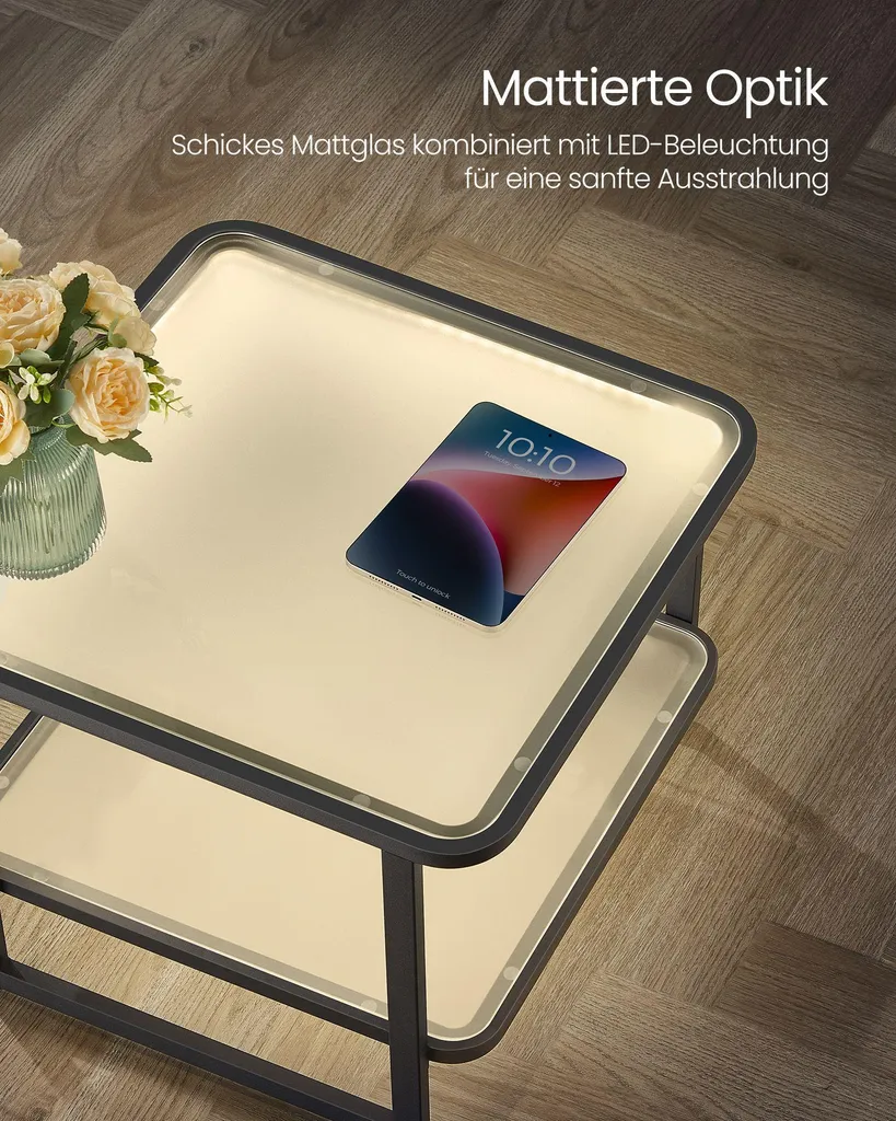 Table basse pour salon avec LED intégrées, lot de 2 tables modulables - 5