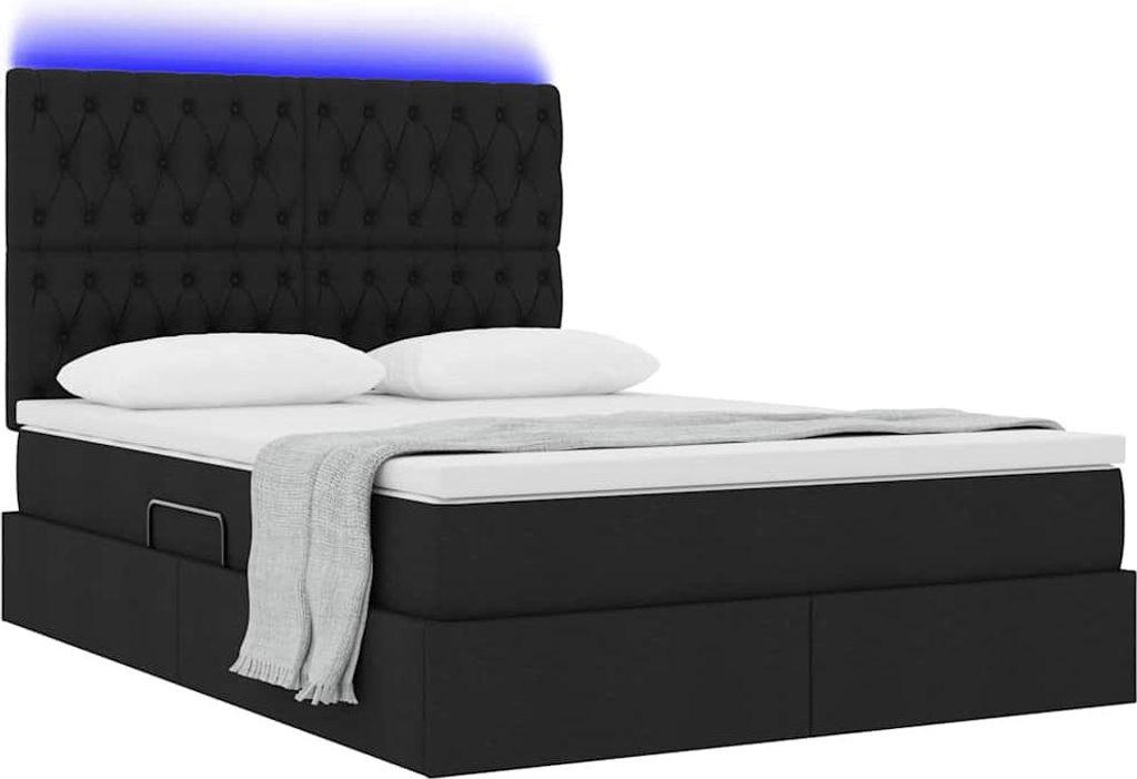 Bett mit LED-Lichtleisten Schwarz 140 x 190 cm Stoff