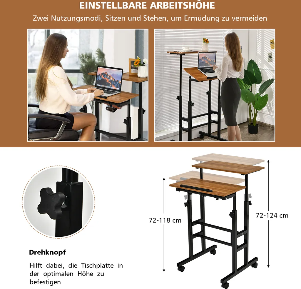 Table pour ordinateur portable réglable en hauteur et stable à brun - 5