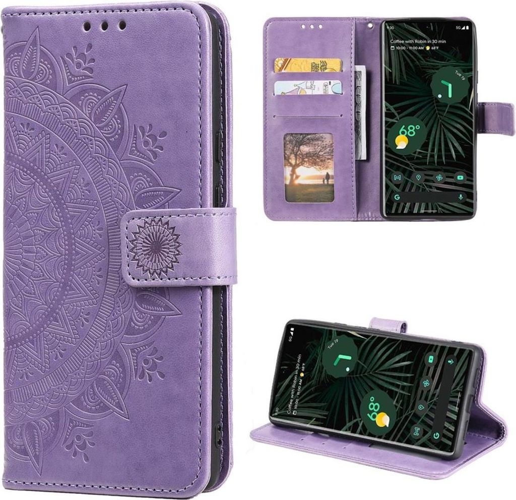 Hülle für Google Pixel 6 Pro Handyhülle Tasche Flip Case Cover Etui Mandala Lila