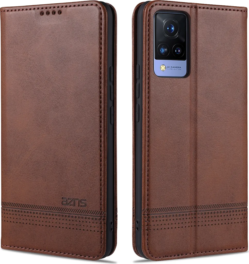 Suncase Custodia In Vera Pelle Per Motorola One Vision - Marrone Antico, Con Chiusura Magnetica E Linguetta