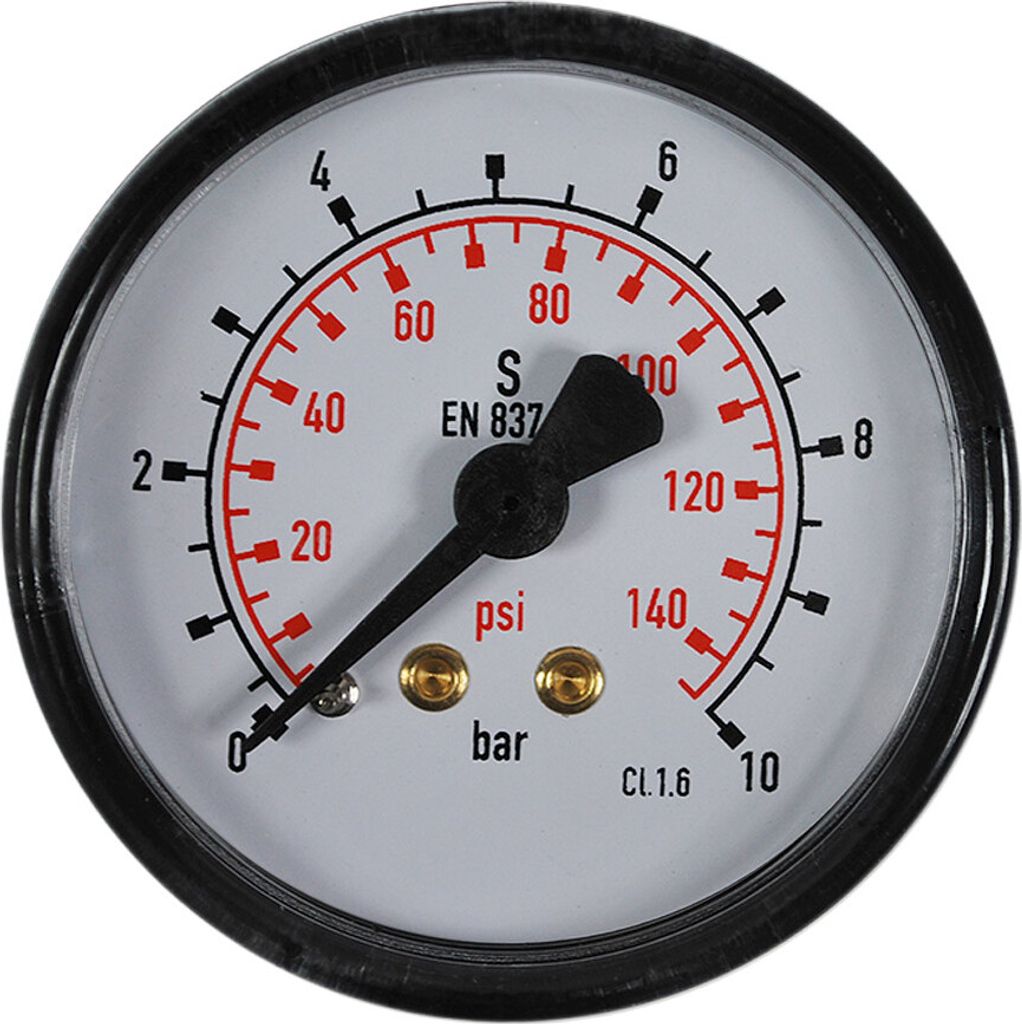 Manometer waagerecht bar+psi, Anzeigebereich:0-10 bar, Durchmesser:50mm, Anschlussgewinde:1/4