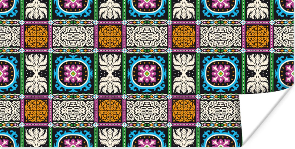 MuchoWow Poster Muster - Ornament - Abstrakt - Blau - Rosa 150x75 cm - ohne Rahmen