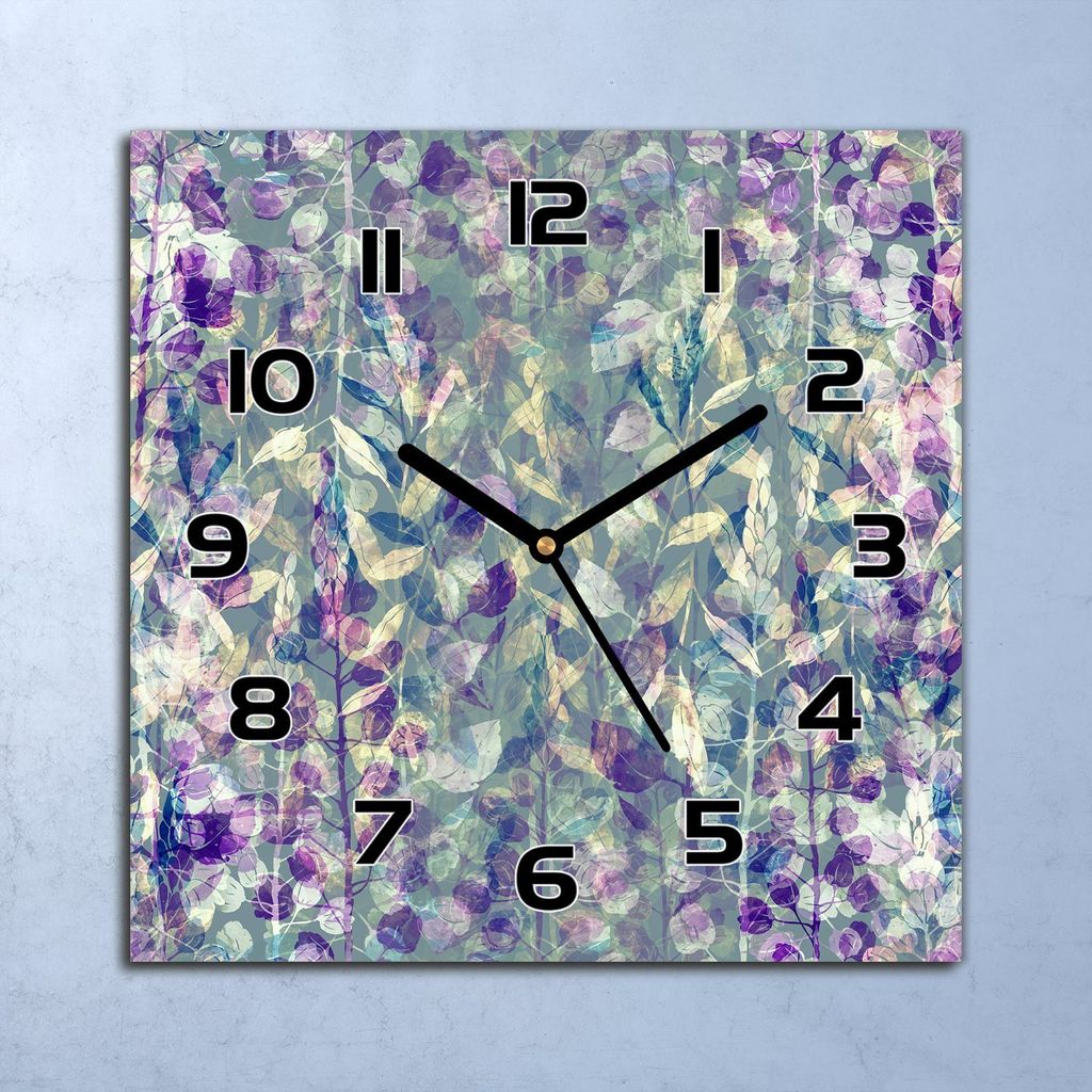 Wanduhr Echt-Glas-Küchenuhr Exotische Blatt Kräuter Natur 30x30 Deko Bilder