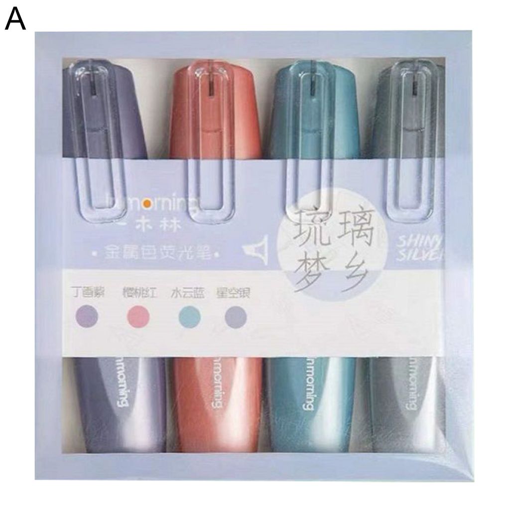 4pcs/Box fluoreszierende Stift Glossy Meißelspitze Plastik DIY Scrapbooking Highlighter Marker für die Schule-A