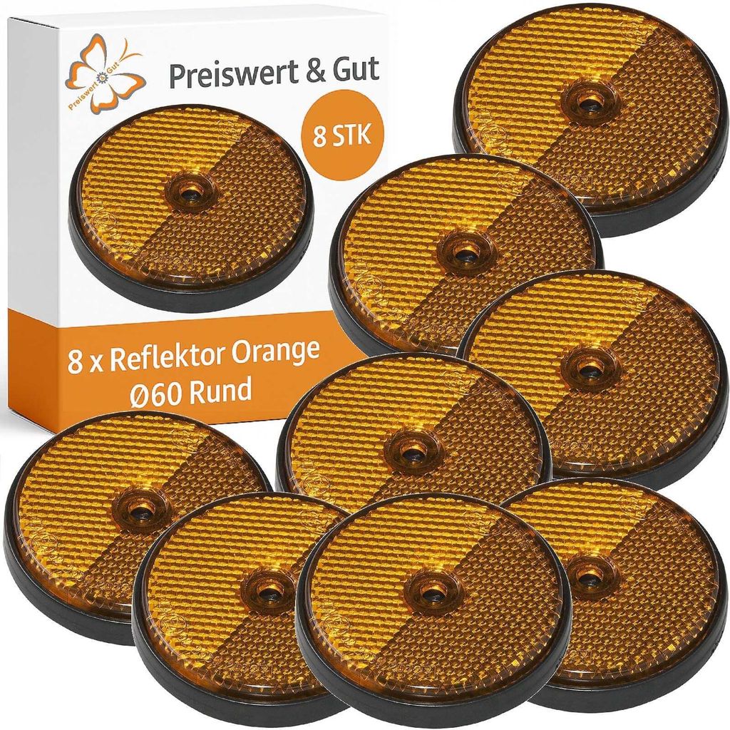 8 x Reflektor für Anhänger – orange Katzenaugen Ø60mm, Produktbild 