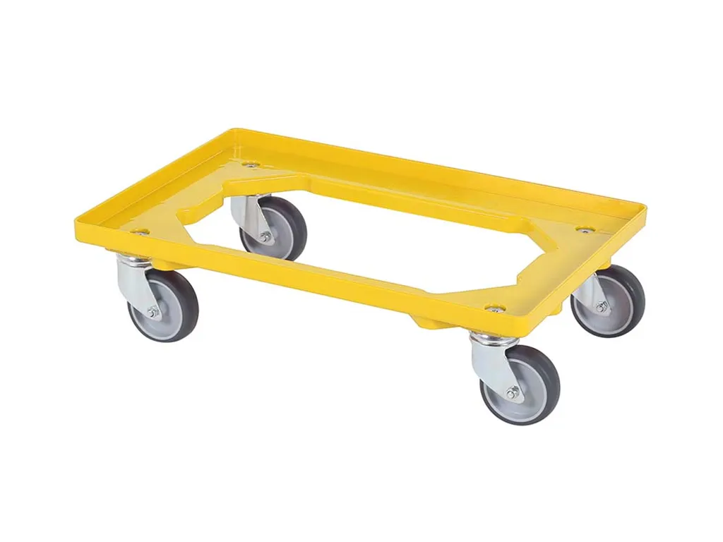 Support roulant 600x400 jaune SARO pour manutention de bacs alimentaires TRGE