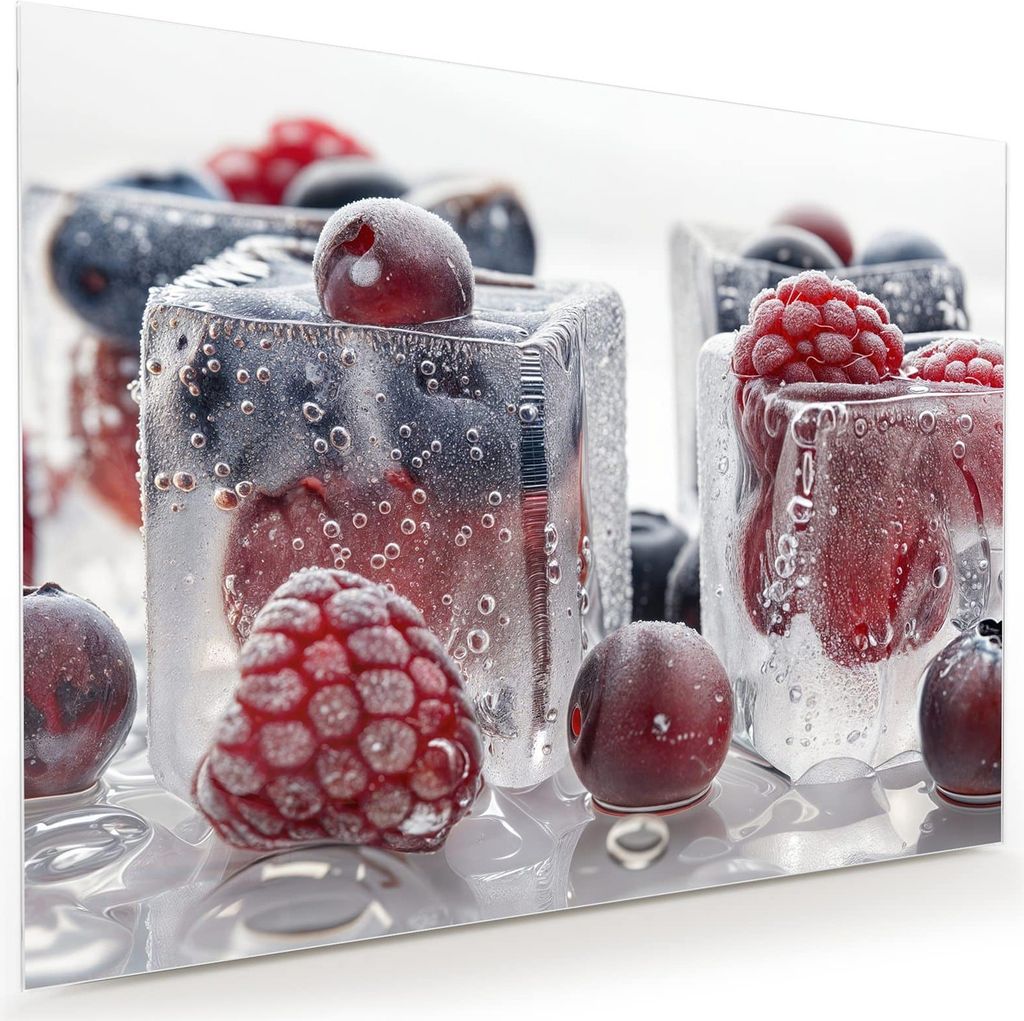Glasbild 120x90cm in XXL für Wohnzimmer, Schlafzimmer Motiv Gefrorene Beeren