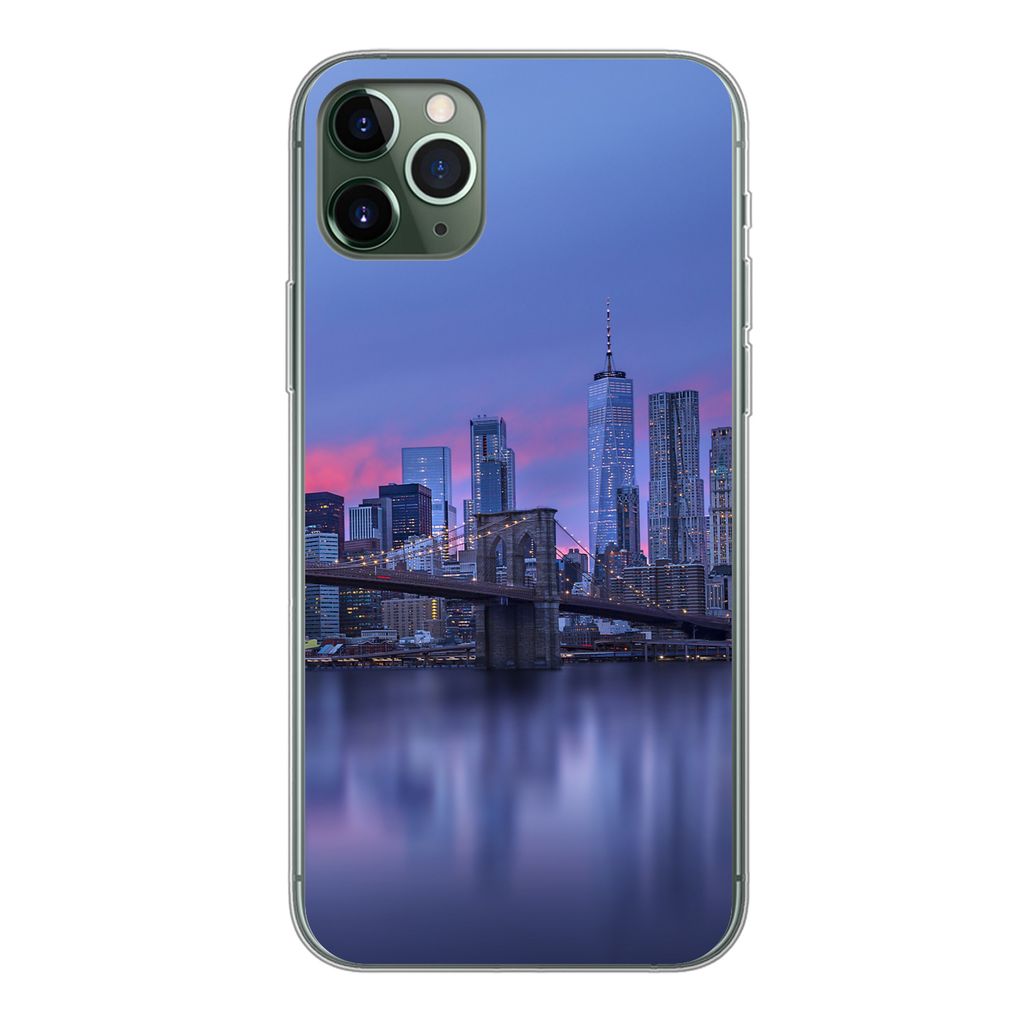 MuchoWow Handyhülle Schutzhülle Hülle für iPhone 11 Pro Max New York hinter der Brooklyn Bridge Silikon Softcase Handy Hülle - Schutz