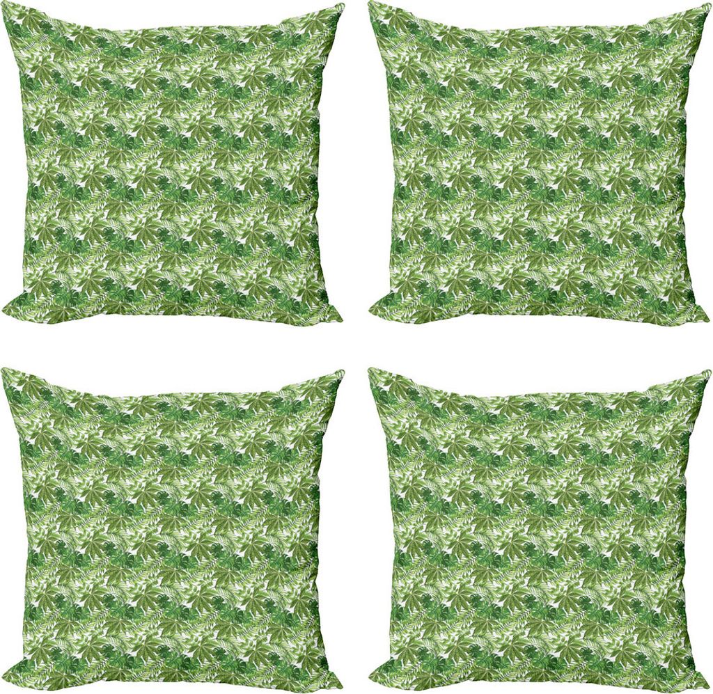 ABAKUHAUS Bananenblatt Kissenbezug Set (4 Stück), exotische Vegetation, Moderner Doppelseitiger Digitaldruck, 40 cm x 40 cm, Olivgrün