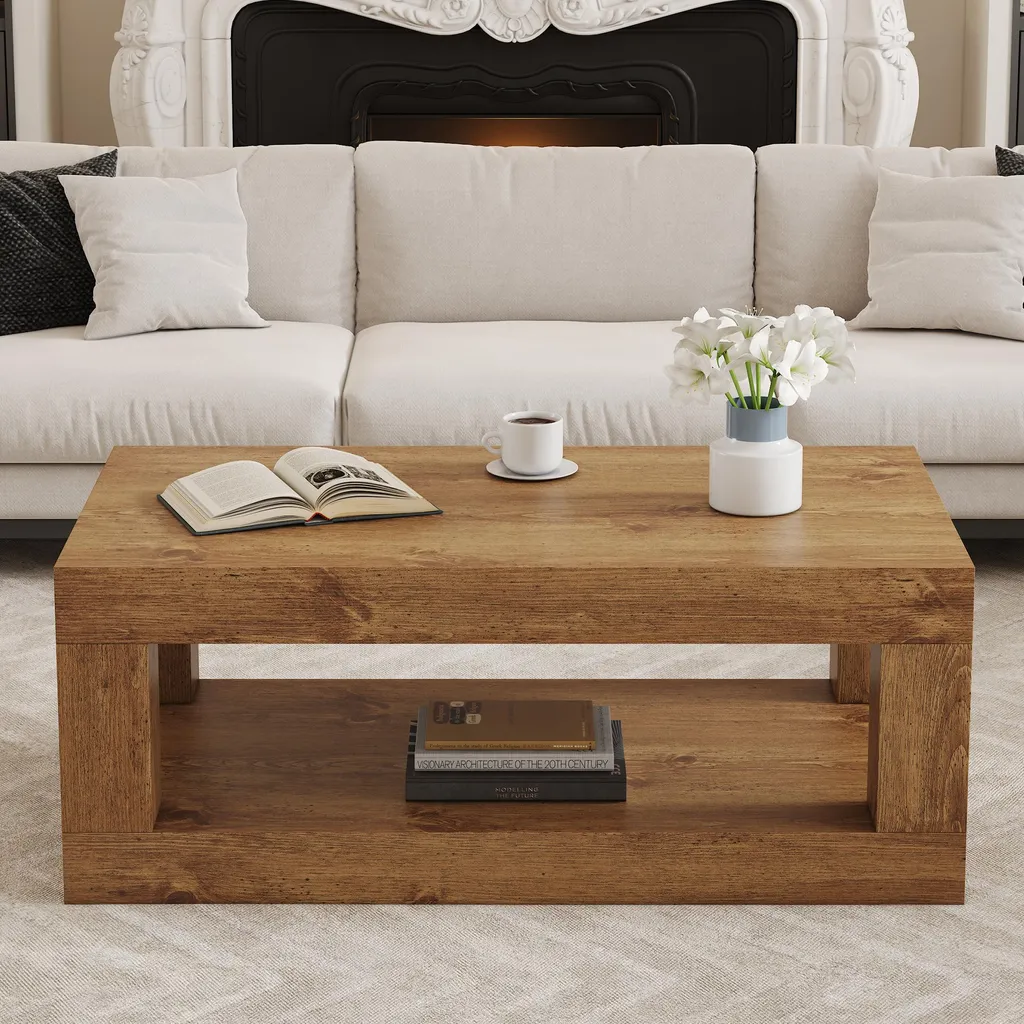 Table basse stable et durable en MDF avec double plateau de 100 cm