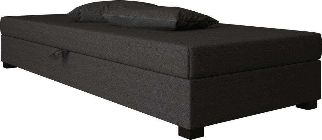 AURA SOFA Boxspringbett IVO 90x195 Komplett-Set mit Bonell Matratze, Polsterbett mit Bettkästen - Dunkelgrau, SAWANA 05