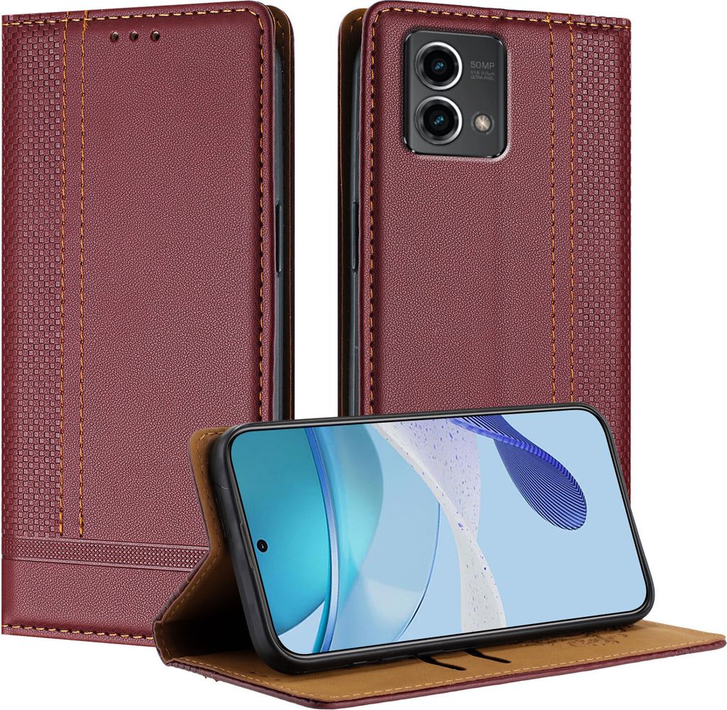 Handyhülle für Motorola Moto G Stylus 5G 2024 Leder Flip Klappbare Schutzhülle mit Standfunktion Dunkelrot