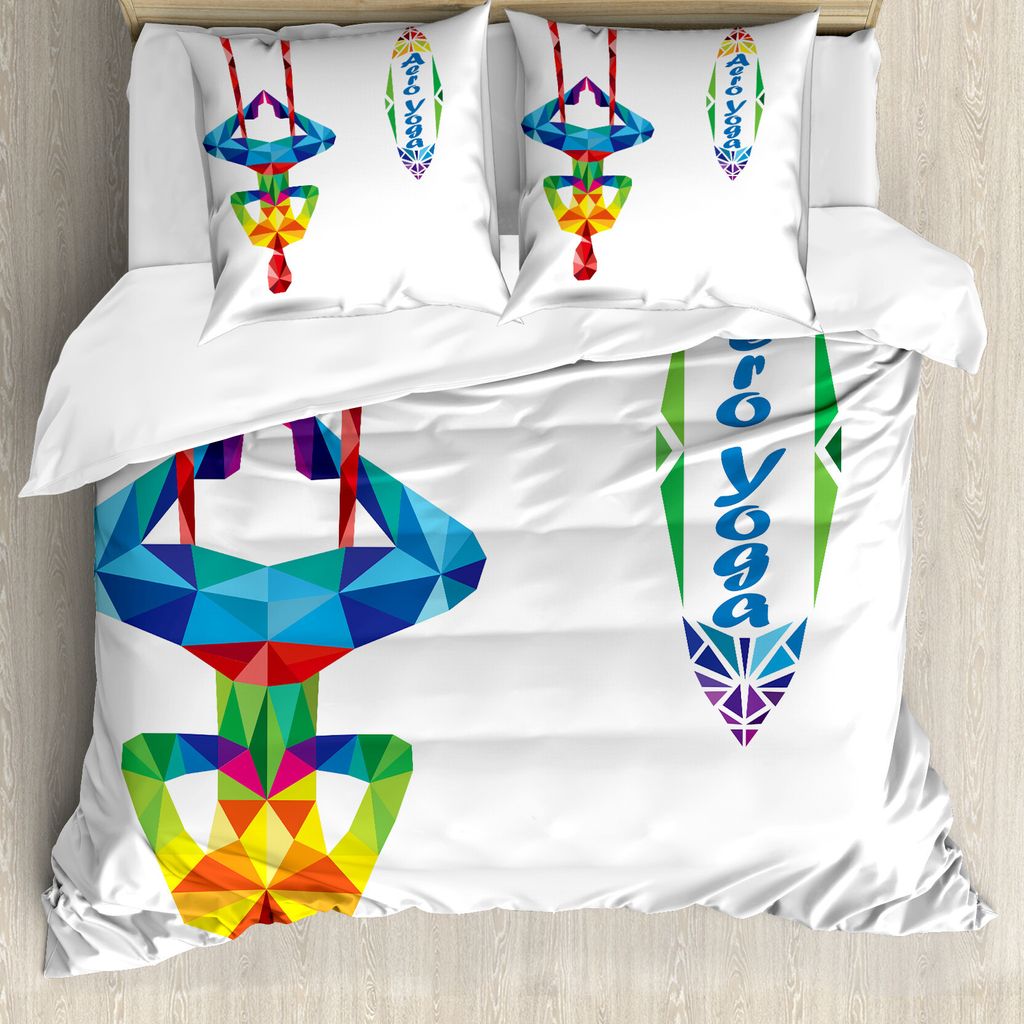 ABAKUHAUS Yoga Bettbezug, Aerial Yoga Fractal Körper, Milbensicher Allergiker geeignet mit Kissenbezügen, 155 cm x 220 cm - 80 x 80 cm, Mehrfarbig