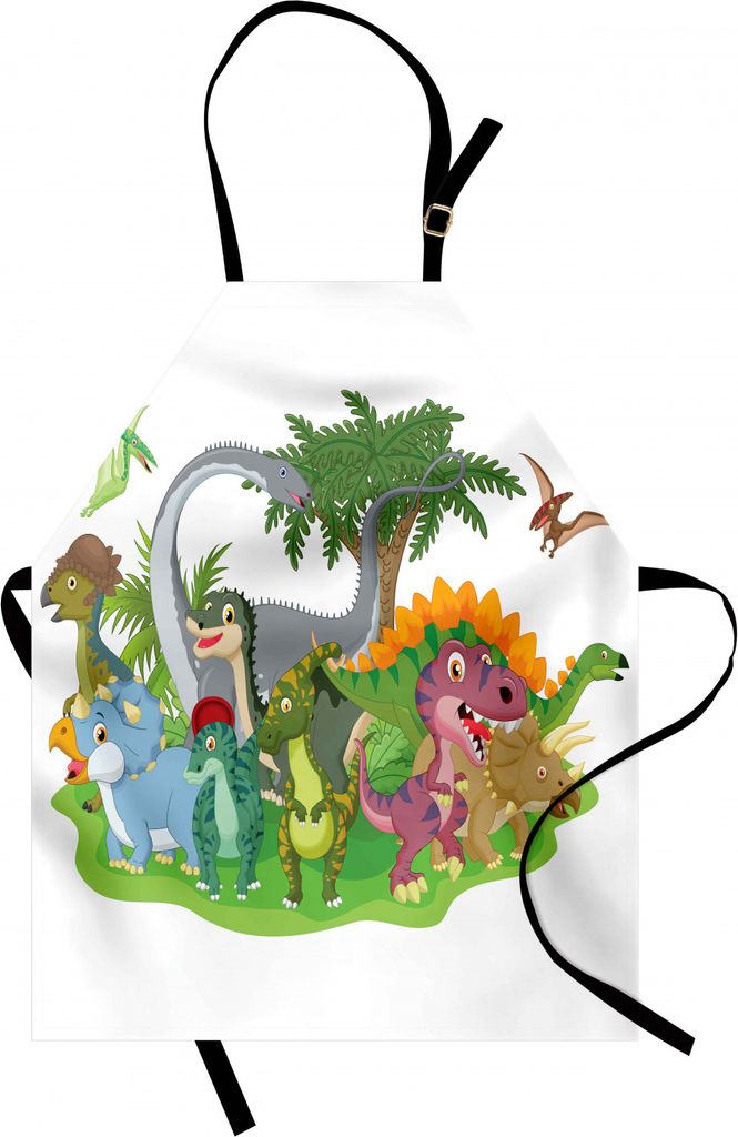 ABAKUHAUS Jurassic Kochschürze, Karikatur-Gruppen-Dinosaurier-Freundschafts-Spaß-buntes glückliches Lächeln kreativer Jurassic-Spaß, Maschiene...