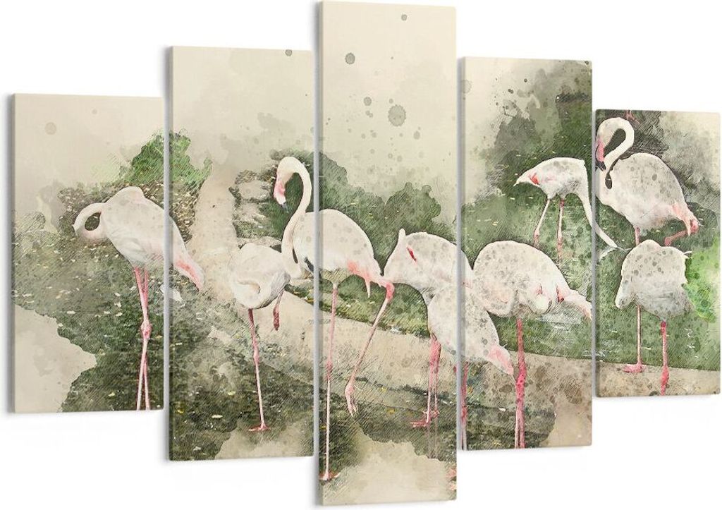 Bild auf Leinwand - Leinwandbild - Flamingo Vogel Wasser - 150x100cm - Wand Bild - Wanddeko - Leinwanddruck - Bilder - Kunstdruck - Wanddekoration ...