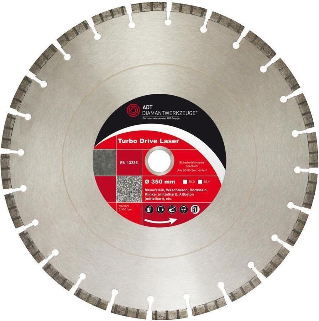 Diamanttrennscheibe Turbo Drive Laser - Ø 350 mm - 20,0 mm Bohrung