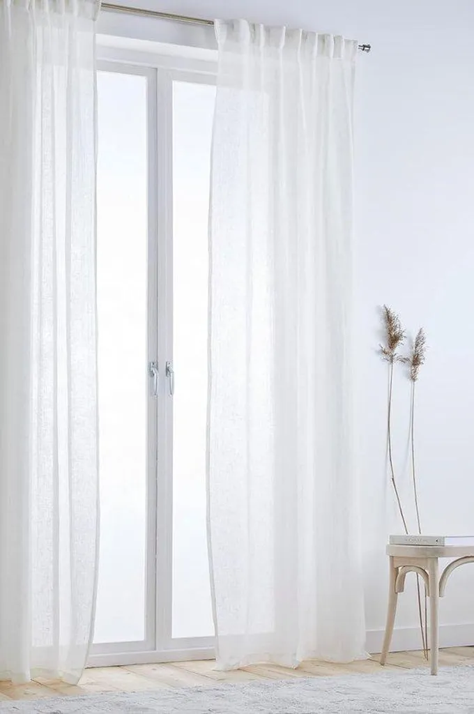 Rideau en lin pour filtrer la lumière naturelle blanc 2 pans 250 cm long
