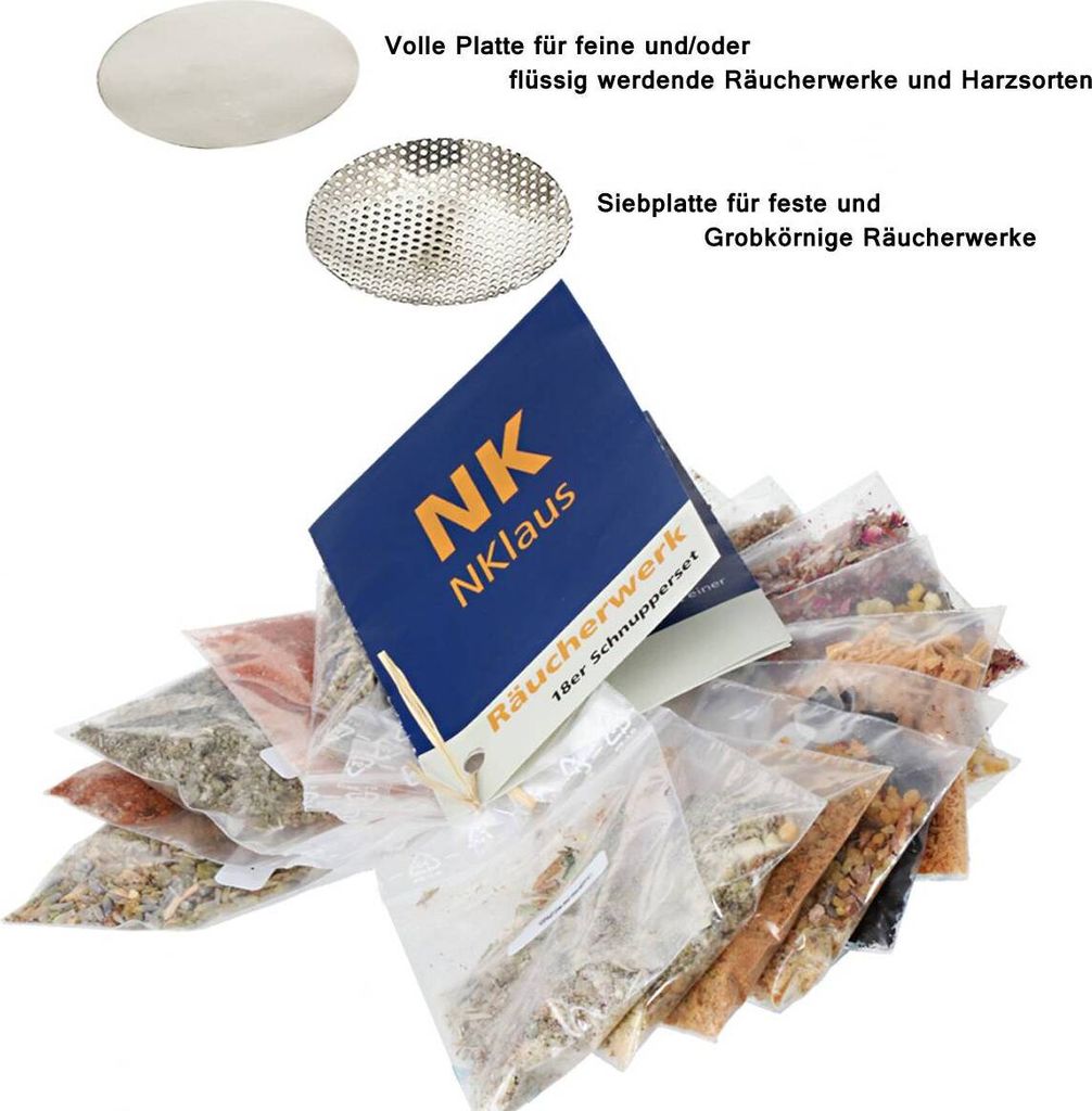 20tlg Set 18x Räucherwerk 1x Räuchersiebe 1x Plättchen Ø5cm Silber Räucherubehör