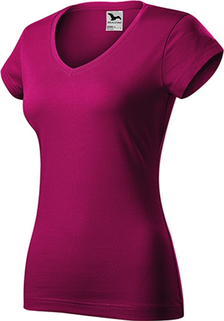 Damen-T-Shirt Malfini FIT V-NECK 162 fuchsiarosa