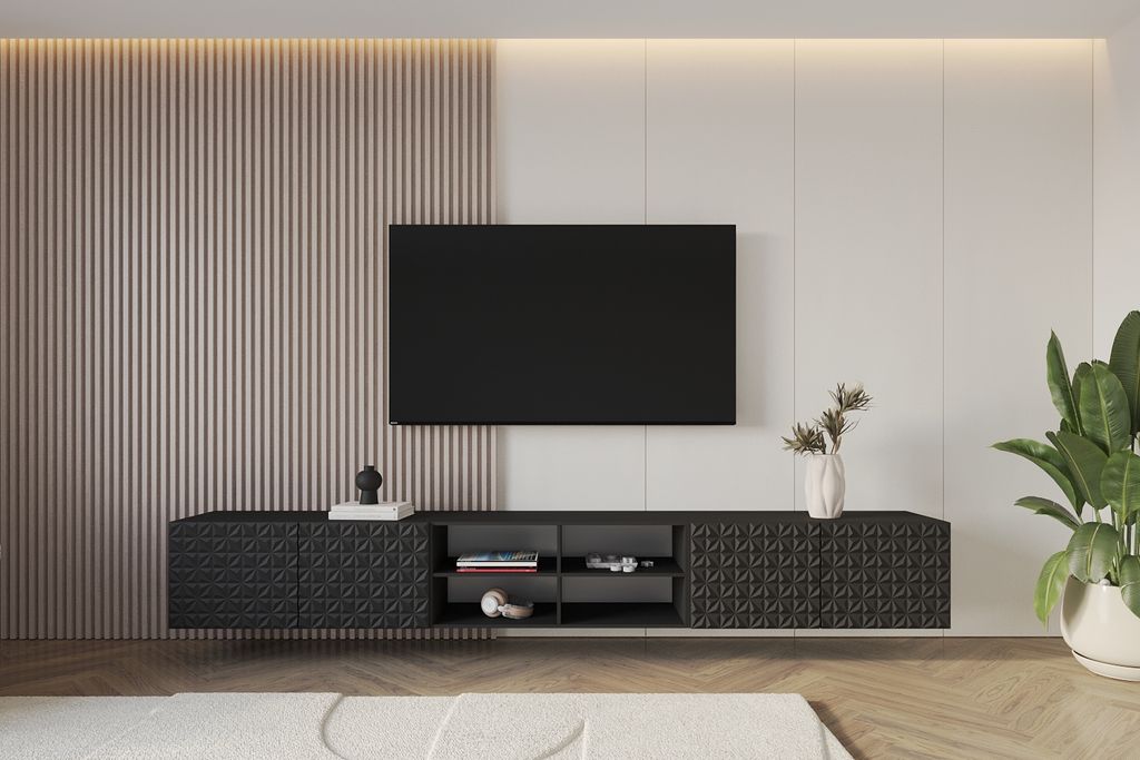 ALTDECOR TV-Schrank VIRA-W mit Gefrästen Fronten 3x100x40x40 Lowboard hängend, TV Möbel, TV Cabinet, Fernsehtisch, Fernsehschrank, TV Kommode, T...