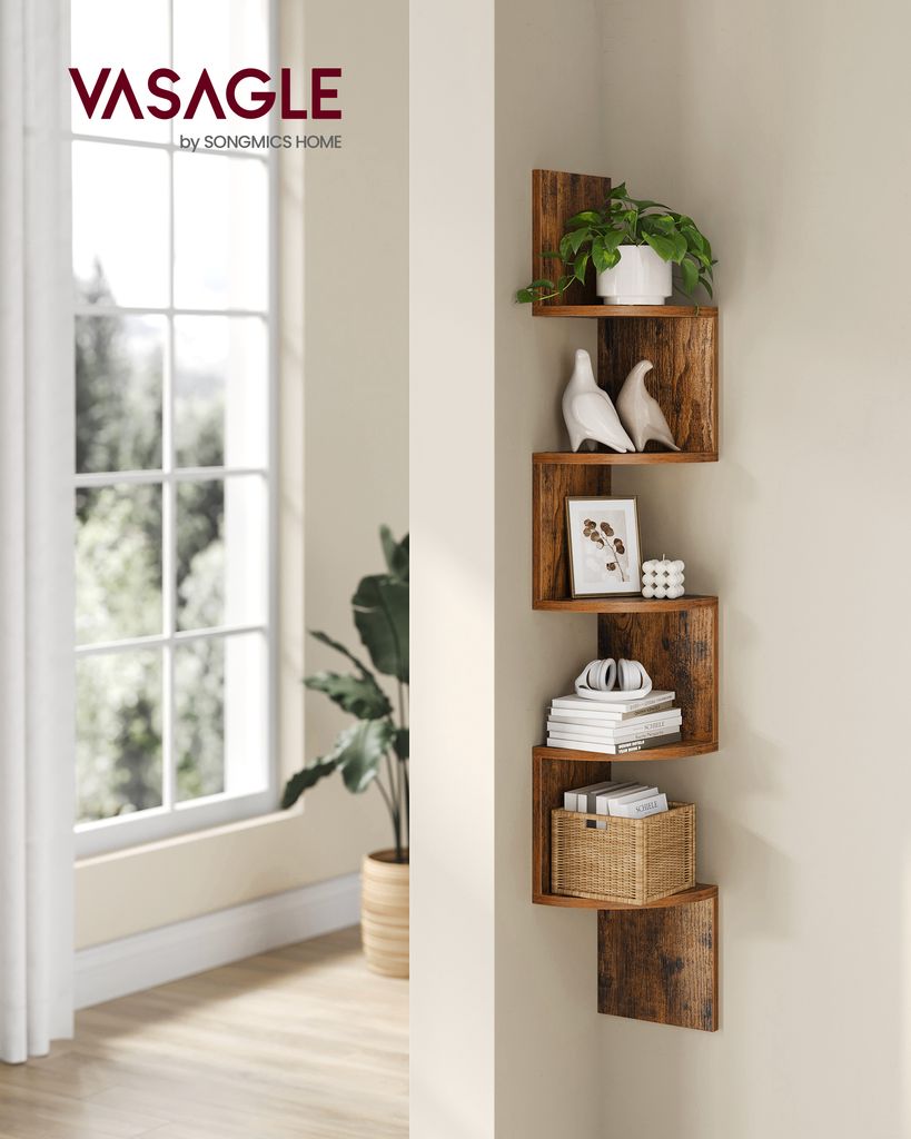 VASAGLE Eckregal, Wandregal, Bücherregal, aus Holz, mit 5