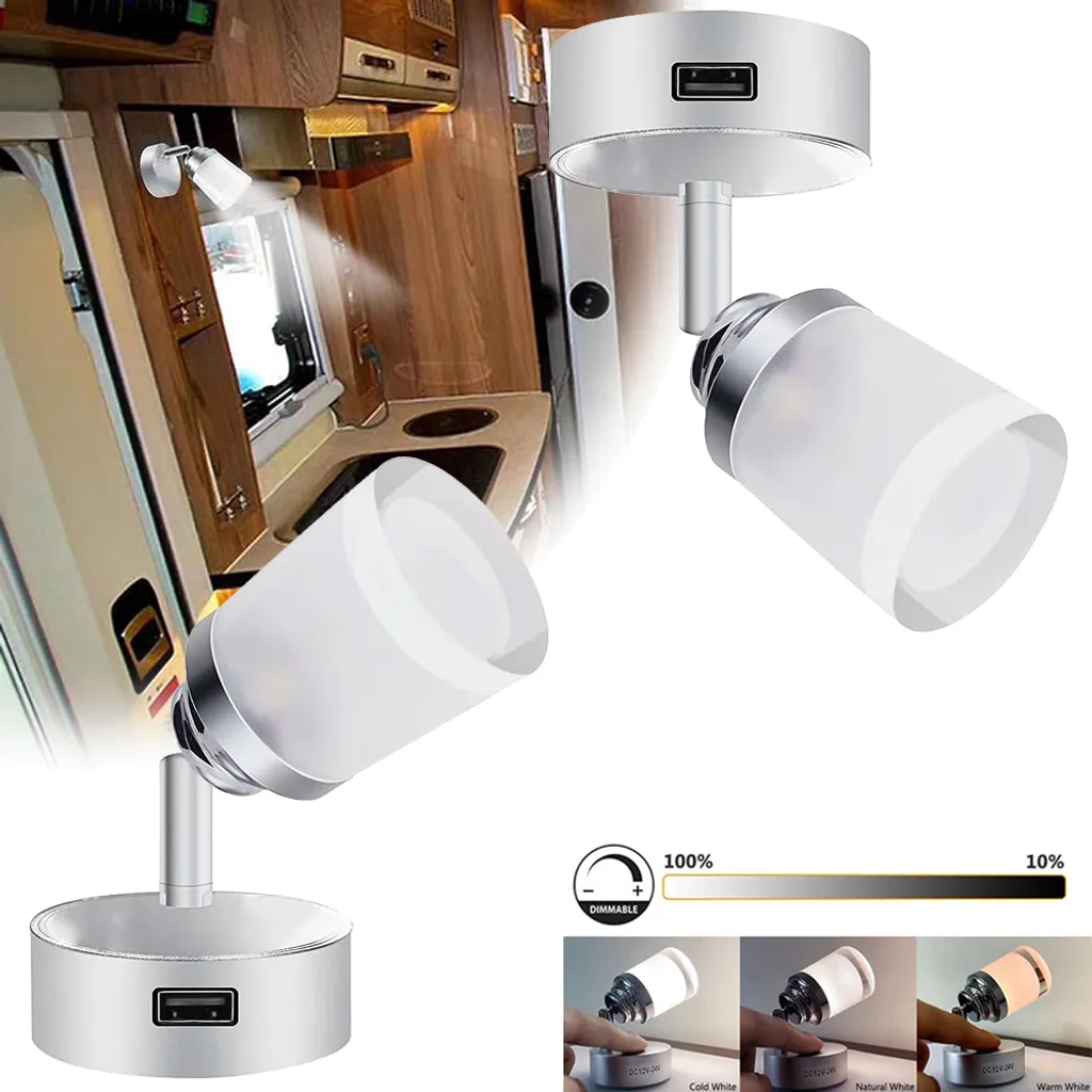 Spot LED 12V Touch Dimmer Camper Barca - Presa USB Cellulare Inclusa