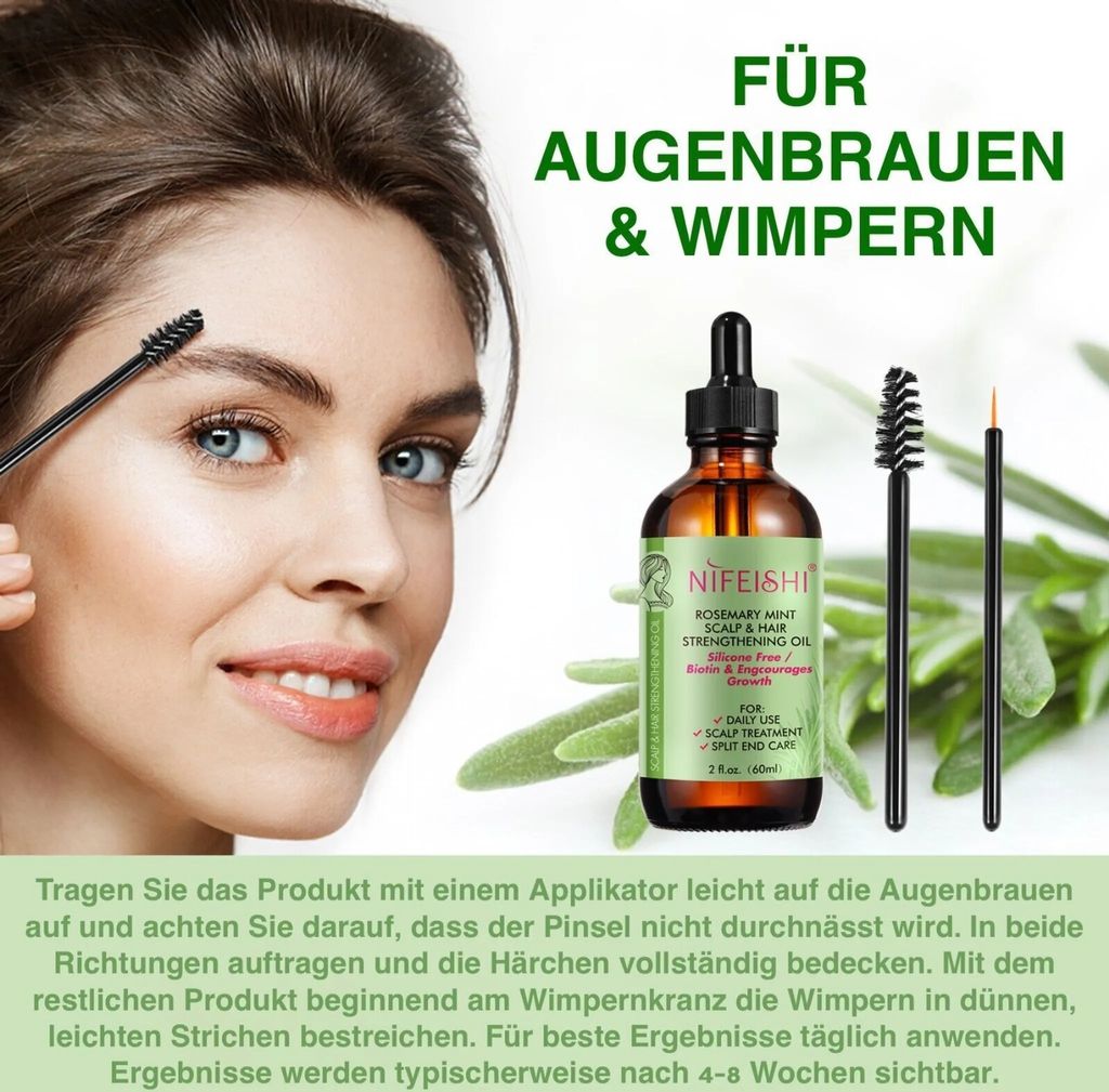 Rosmarinöl Für Haare & Kopfhaut - 60ml Reines ätherisches Öl Mit Kopfhautbürste & Zubehör
