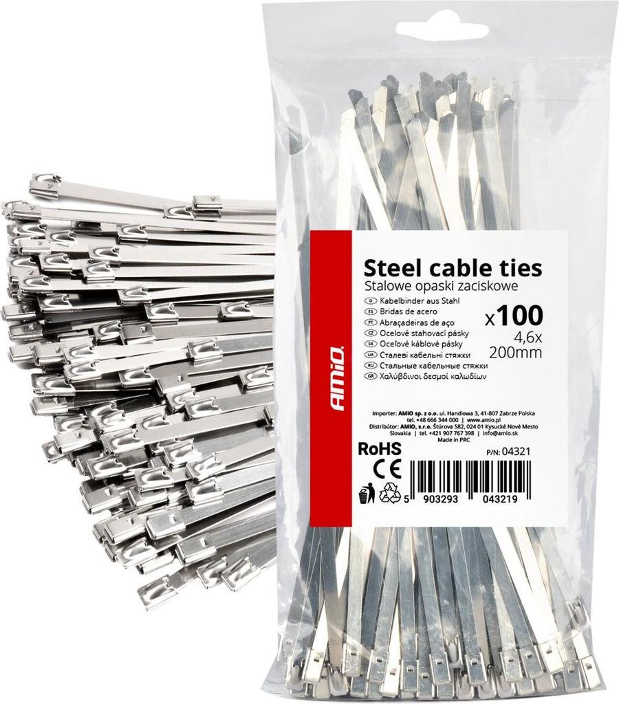 Colliers de serrage en acier inoxydable 4.6x200mm, 100 pcs. Image du produit 