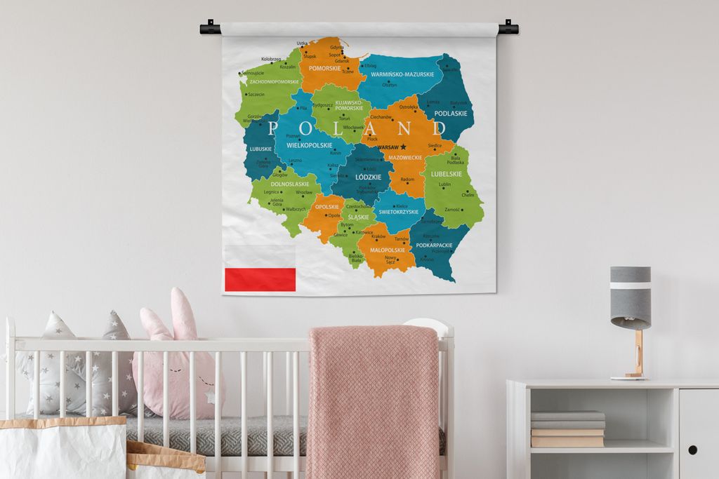 MuchoWow Wandteppich Wandbehang Karte von Polen in leuchtenden Farben 90x90 cm Tapisserie Dekoration Wandtuch - Wandaufhänger