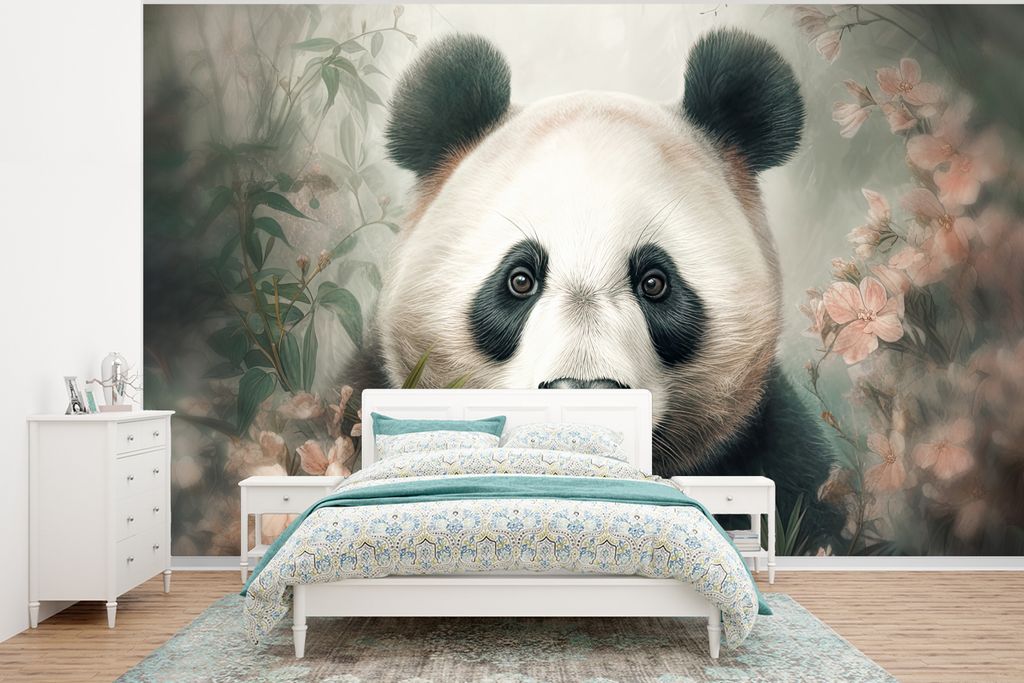 MuchoWow Fototapete für Wohnzimmer oder Schlafzimmer Wandtapete Vinyl Motivtapete Panda - Tiere - Pflanzen - 320x240 cm - Tapeten