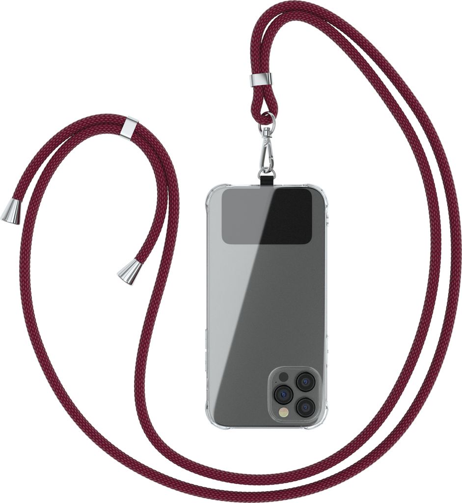 EAZY CASE Universal Handykette kompatibel mit allen Smartphones, Kette zum Umhängen, Handyband mit Hülle, mit Karabiner in Rot