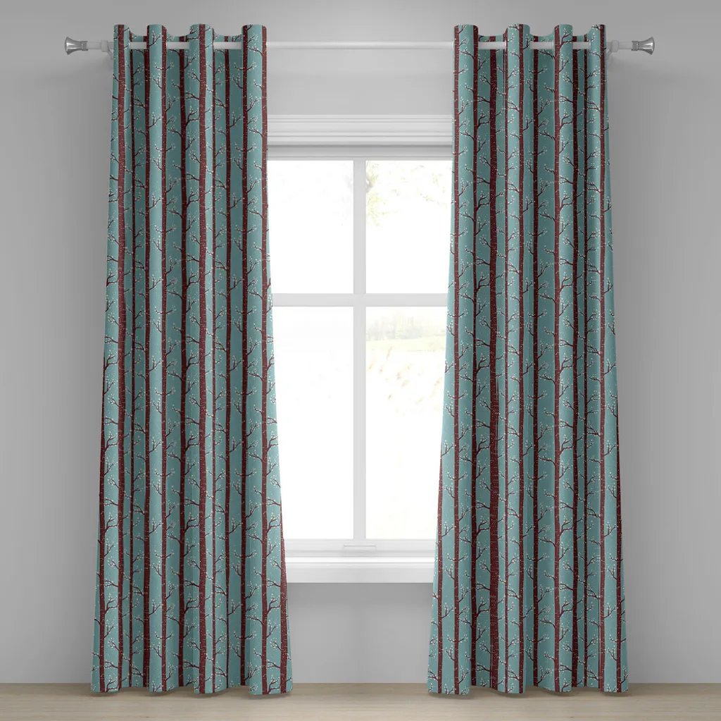 Rideau à œillets Wald ABAKUHAUS Motif Bouleaux 280x175cm Bleu et Marron