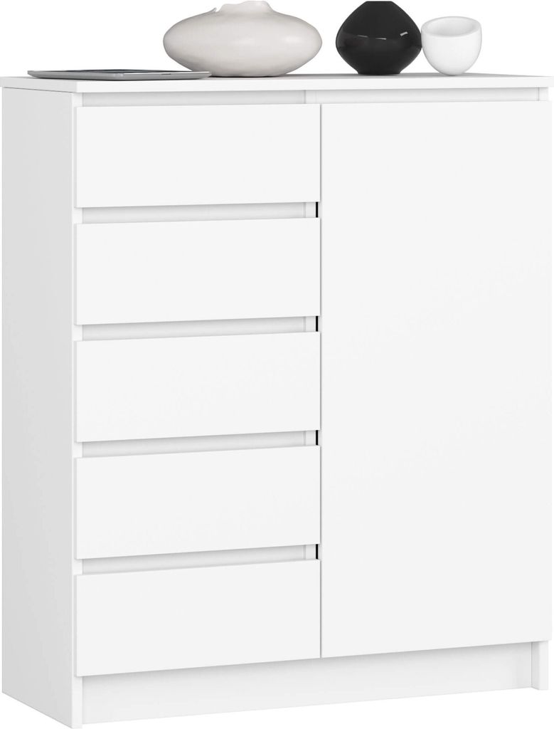 Stilvolle weiße Kommode mit 5 Schubladen und 3 Regalen 80 Produktbild 