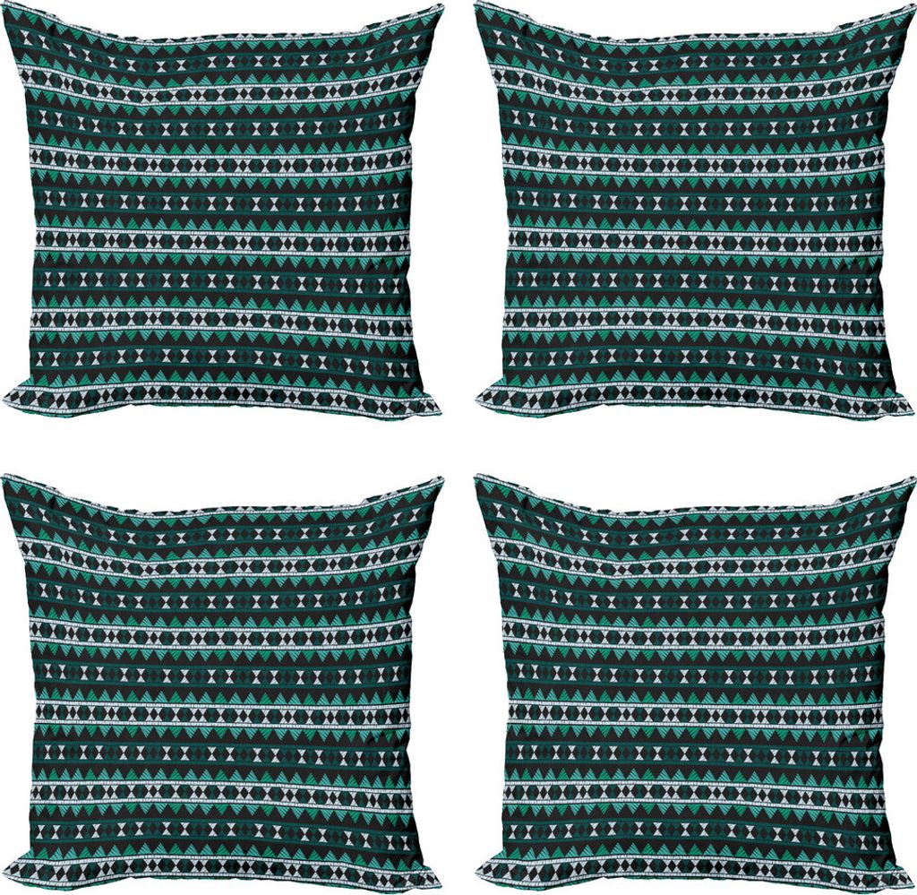 ABAKUHAUS aztekisch Kissenbezug Set (4 Stück), Patchworked Blick Triangles, Moderner Doppelseitiger Digitaldruck, 60 cm x 60 cm, Seafoam Dunkle Teal