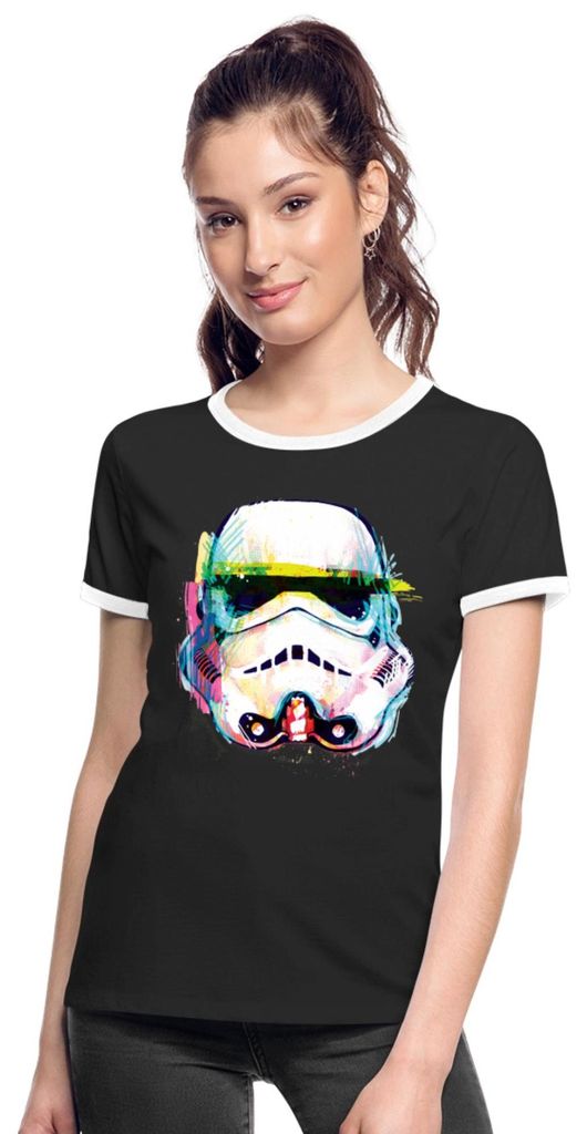 Star Wars Stormtrooper Portrait Artsy-Look Frauen Kontrast T-Shirt, L, Schwarz/Weiß