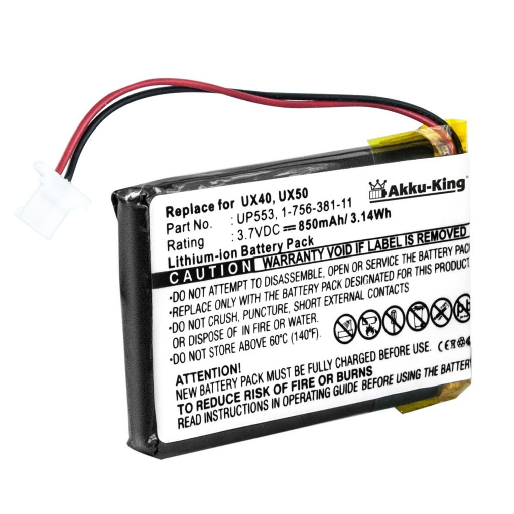 Akku kompatibel mit Sony UP553 1-756-381-11 Li-Ion 850mAh - für Clie PEG-UX40, PEG-UX50