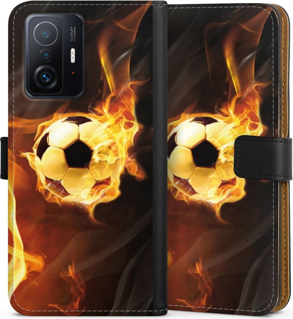 DeinDesign Klapphülle für Xiaomi 11T 5G Handytasche Lederhülle Tasche Ball Feuer Fußball