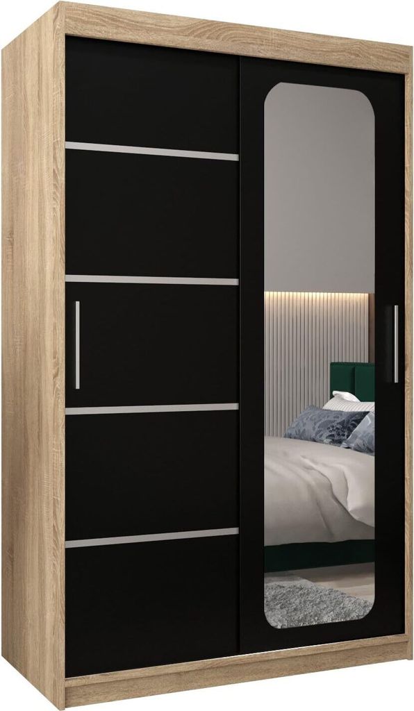 MEBLE KRYSPOL Promo 2120 Schlafzimmerschrank zwei Schiebetüren - Sonoma + Mattschwarz