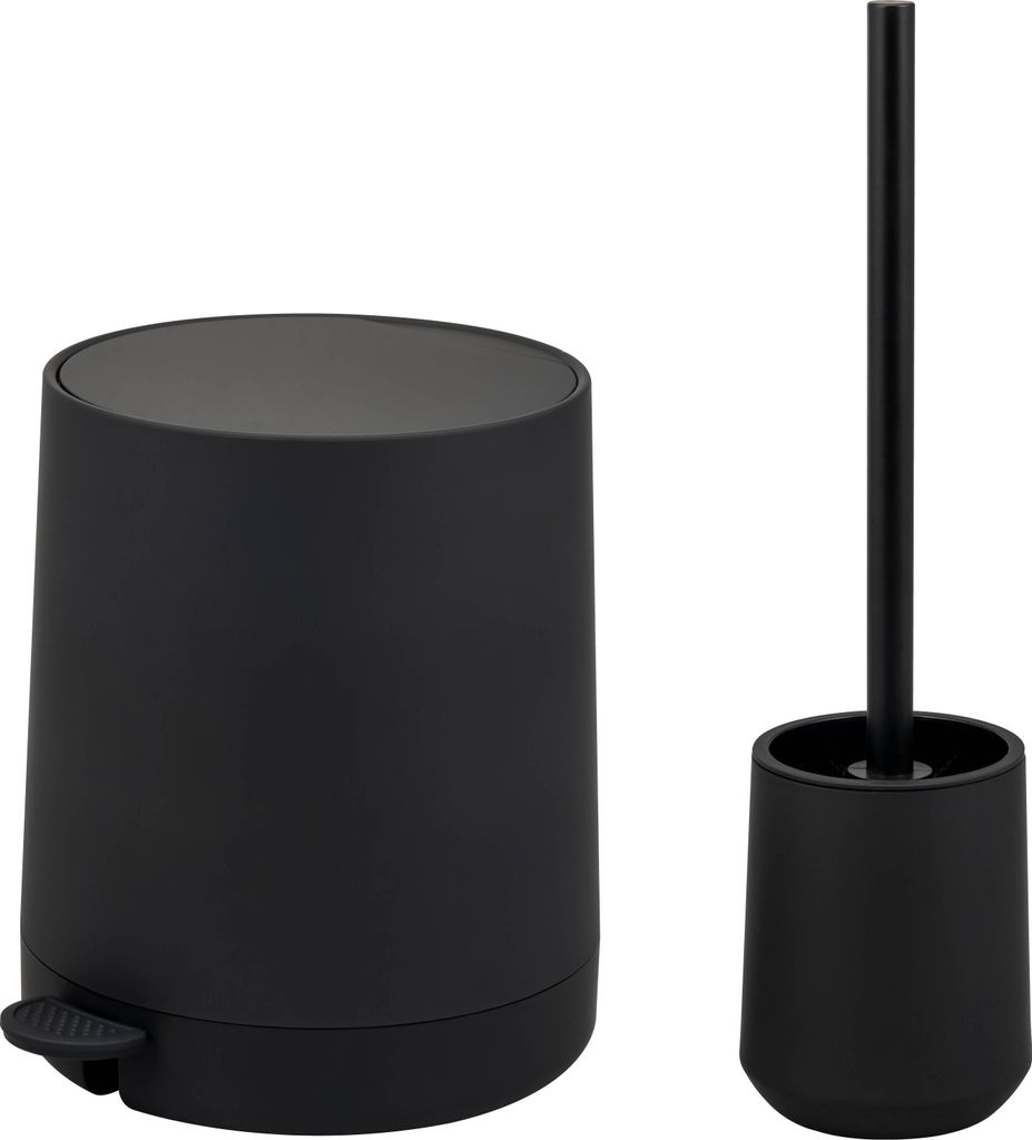 eluno Bad-Set TESERO 2tlg. bestehend aus 1x Kosmetikeimer 4 Liter und 1x WC-Garnitur aus Kunststoff in Schwarz