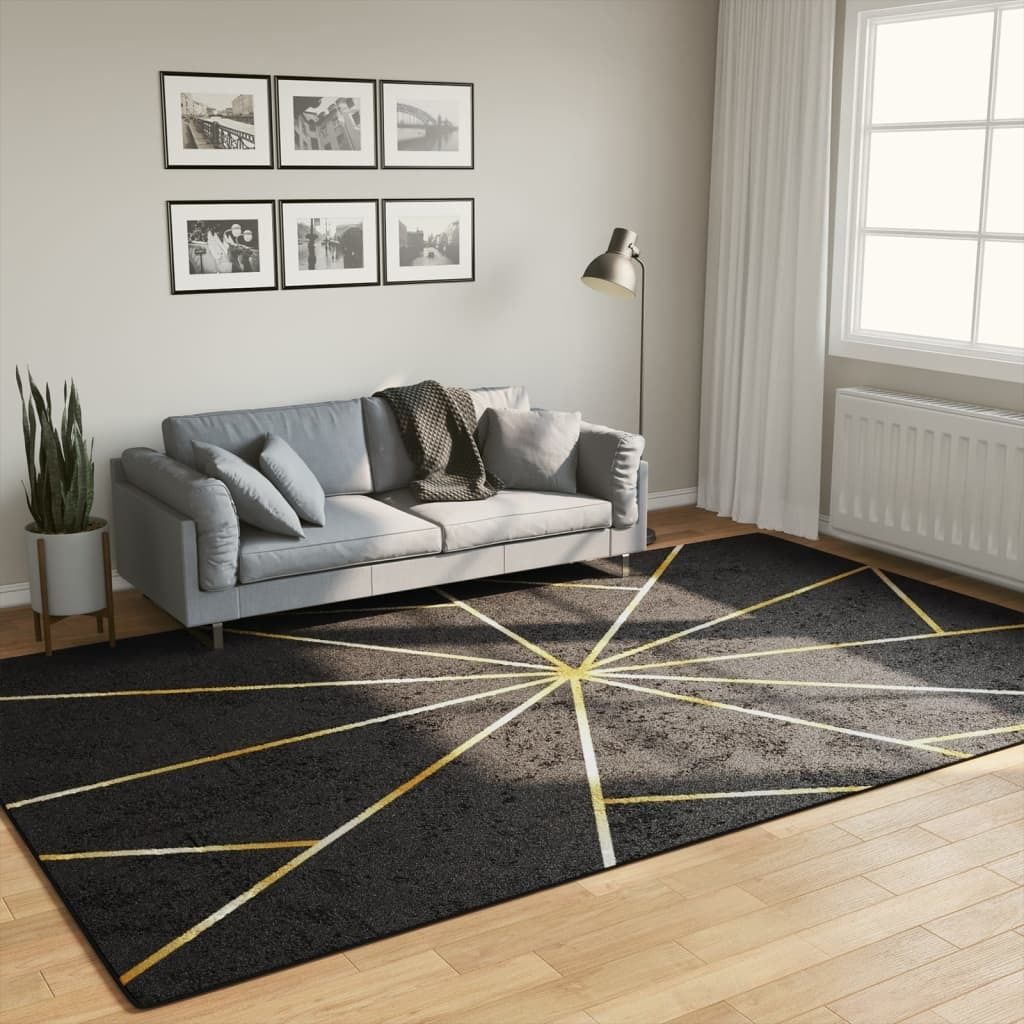 "im Angebot" Teppich Waschbar Schwarz und Golden 190x300 cm Rutschfest - Designerteppiche CC302