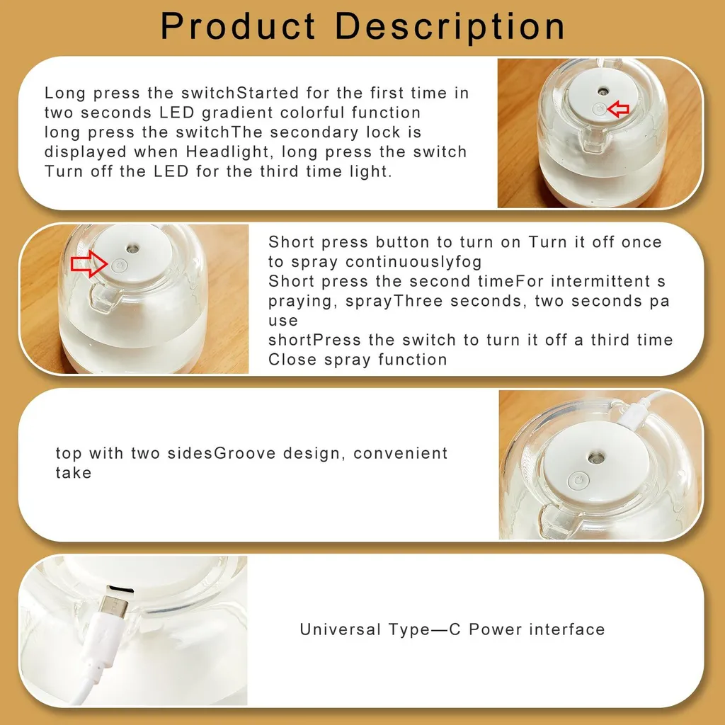 Umidificatore Bambini e Camera da Letto INF 650ml - USB Nero Silenzioso - 6