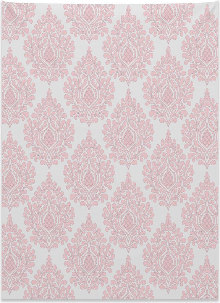 Abakuhaus Damast Wandteppich, Rosa viktorianisches Muster aus Weiches Mikrofaser Stoff Kein Verblassen Klare Farben Waschbar, 110 x 150 cm, Weiß u...