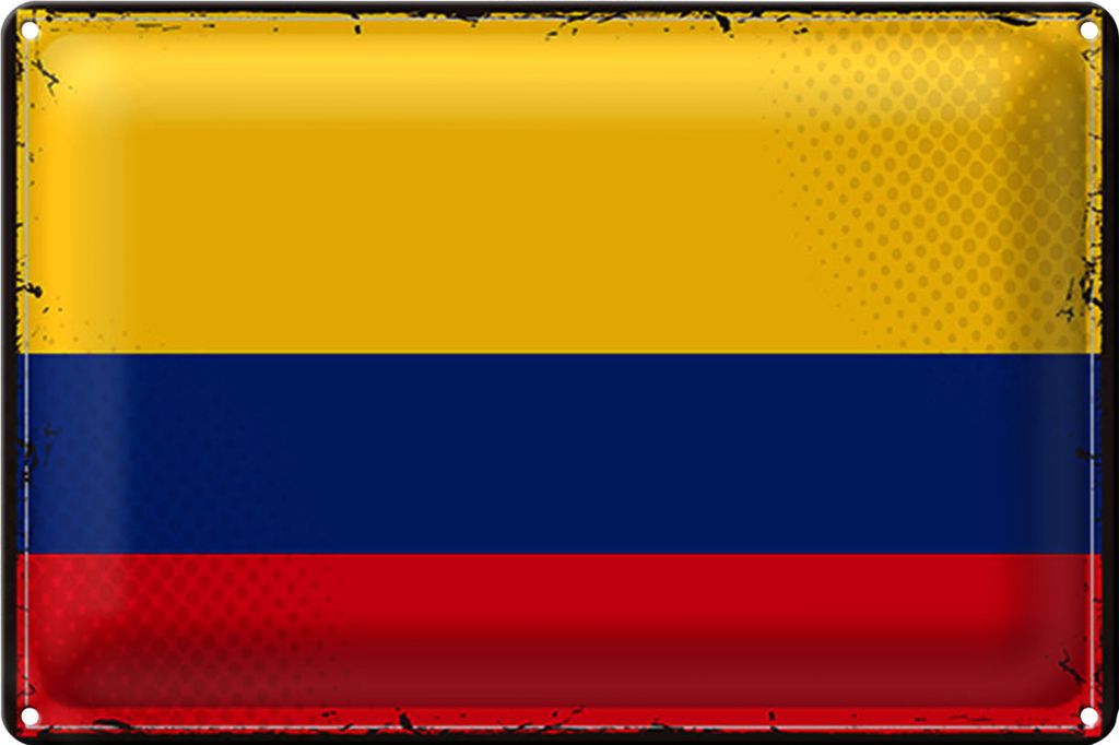 Blechschild 30x20cm Flagge Kolumbien Retro Flag Bandera Colombia