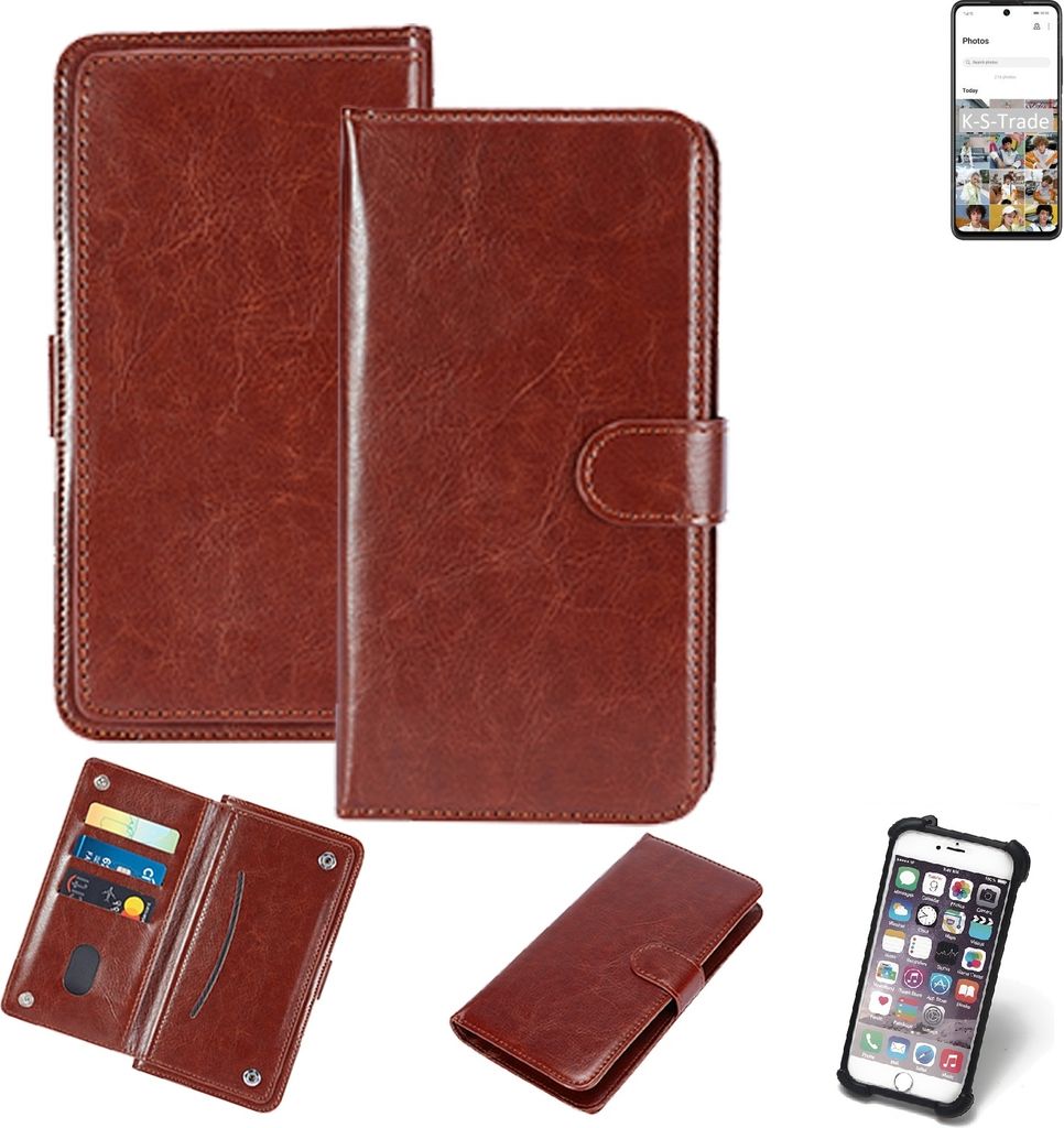 K-S-Trade 360° Hülle kompatibel mit Huawei P Smart 2021 braun Kunstleder Case BookCase WalletCase Kunstlederederhülle Handyhülle, Rundumschutz