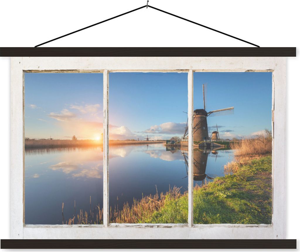 MuchoWow Textilposter Aussicht - Wasser - Mühle 120x80 cm mit schwarzem Rahmen - Wanddeko