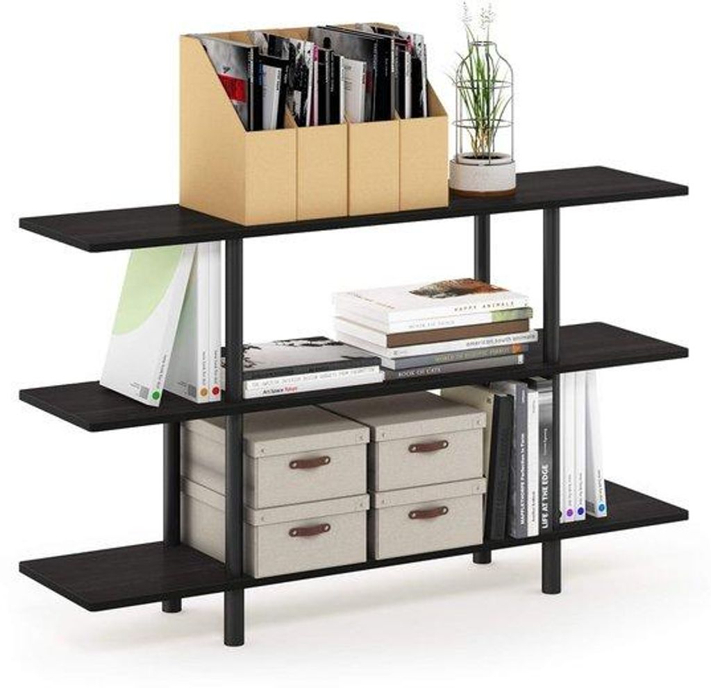 Eleganter Bücherregal mit drei Ebenen in dunkler Färbung