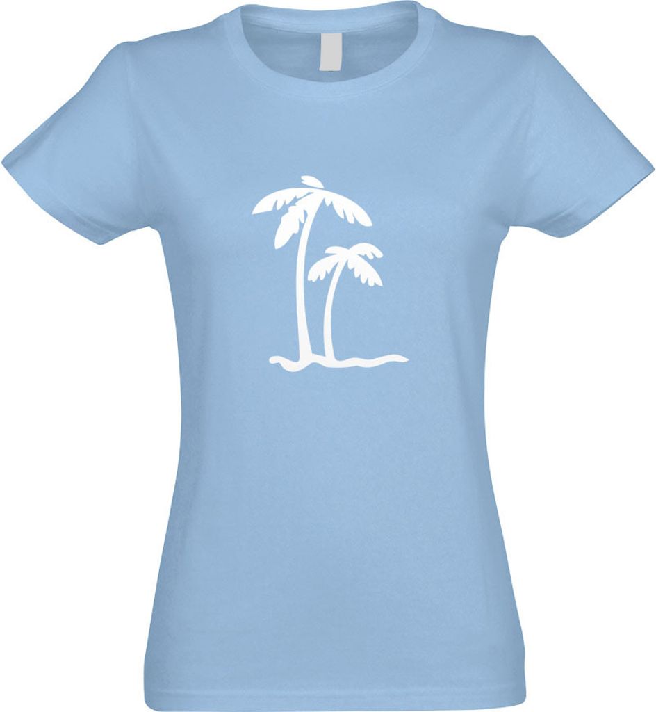 Kiwistar - T-Shirt tailliert - Damen - himmelblau - Palmen - mit Motiv Bedruckt - Funshirt Design - Sport - Freizeit - Damen - S